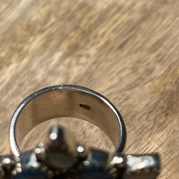 NWOT Handmade Sterling Silver Spiny Oyster & Opal Cluster Adjustable Ring - Picture 10 of 12